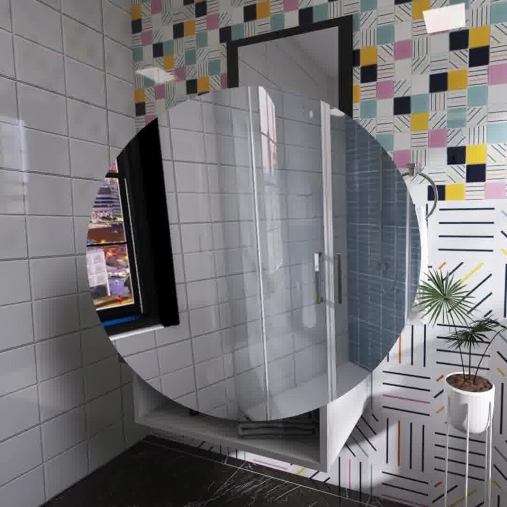 Espejo redondo a medida en baño renovado